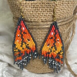 NEW - Boho Inspired Monarch Butterfly Brick Stitch Beaded Earrings